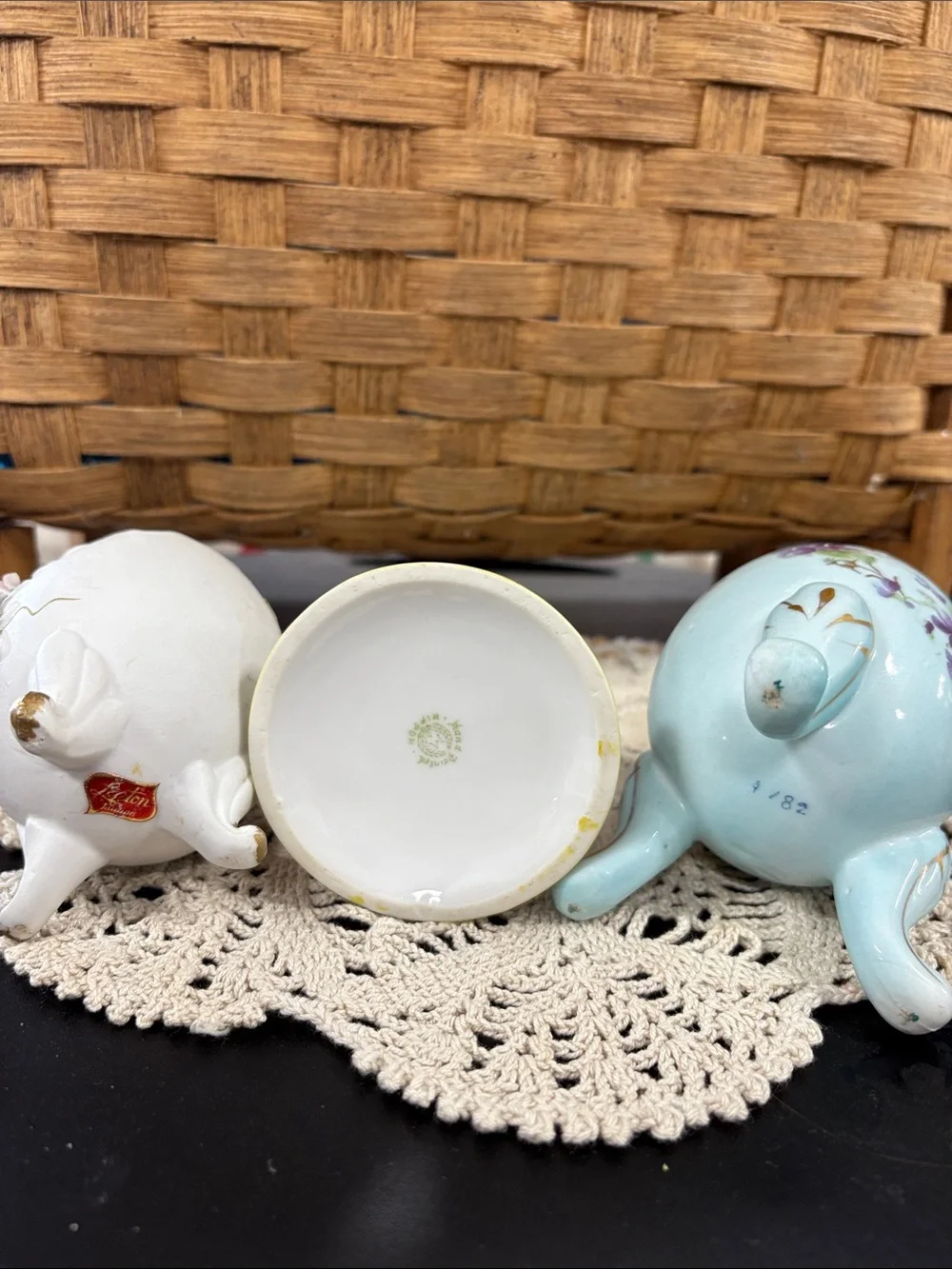 Vintage Ceramic Floral Egg vases and Nippon hat pin holder